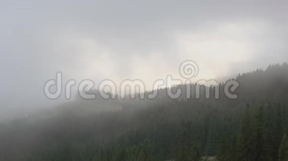 森林山脉上空的浓雾和云快速运动视频的预览图