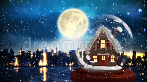 圣诞动画照明小屋与城市景观视频的预览图