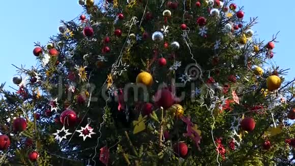 顶天立地的一棵大圣诞树装饰的圣诞树视频的预览图