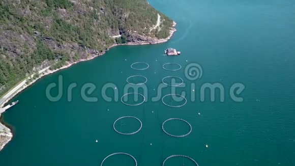 三文鱼农场的空中镜头视频的预览图