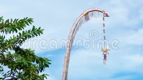 巴厘印度教的一种传统的草色装饰在风中摇曳背景是棕榈树视频的预览图