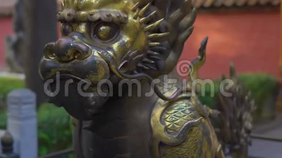 青铜龙位于紫禁城的一个内部部分中国古代宫殿皇帝视频的预览图