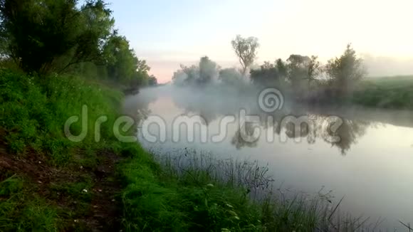 初秋的晨雾笼罩着小河视频的预览图