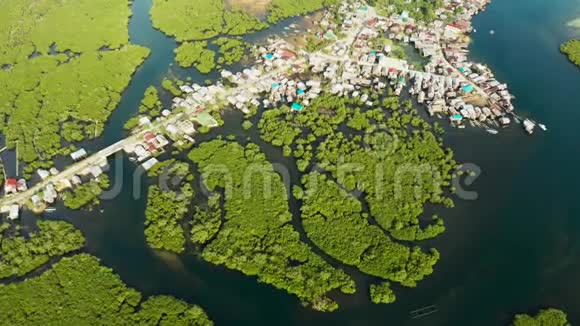 小镇上的水和红树林俯视西高岛海岸视频的预览图