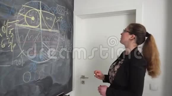 女人在黑板上写字视频的预览图