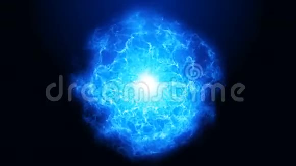 蓝色发光抽象能量球黑色背景上有火视频的预览图