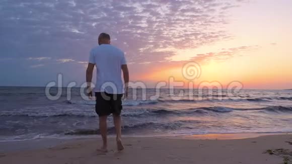 人在海上的沙滩上海岸上水上的波浪上一条条腿拉着心视频的预览图