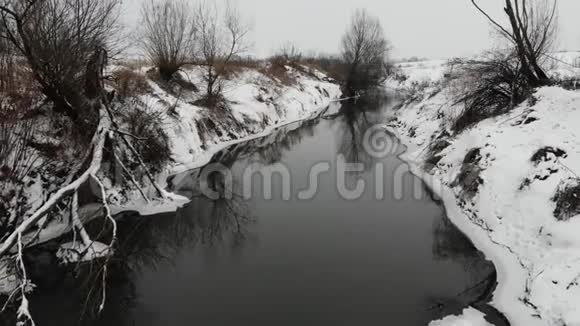 在河那边大自然在冬天欧洲平滑回飞技术视频的预览图