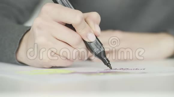 女性用深色紫罗兰标记书写的宏视频的预览图