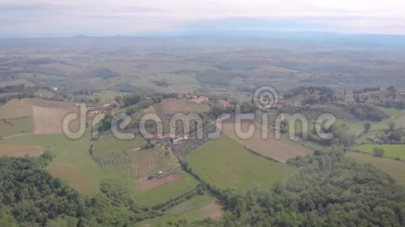 意大利托斯卡纳从山顶到葡萄园的田野美丽的风景山丘森林地平线视频的预览图