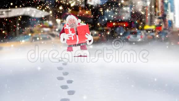 圣诞老人在大雪和降雪中散步视频的预览图