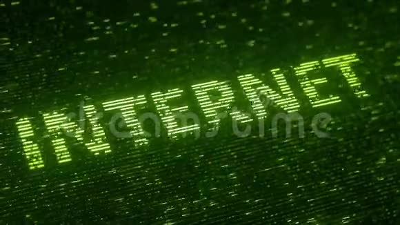 绿色INTERNET字由飞行发光粒子制成与信息技术相关的可循环三维动画视频的预览图