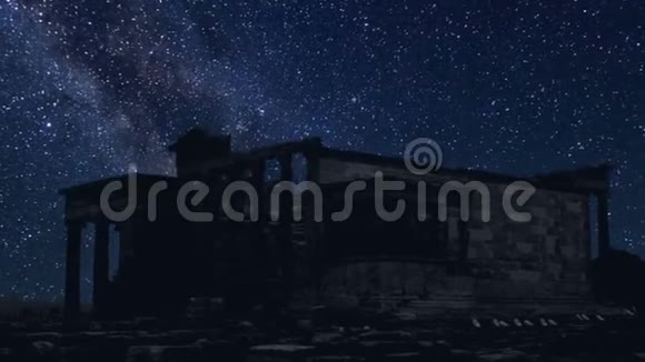 雅典卫城的时间在夜晚随着星星流逝视频的预览图