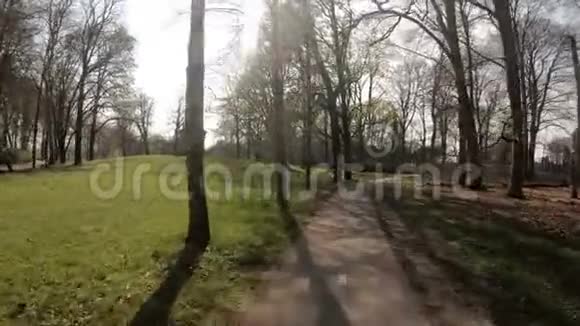 4k视频第一人称观看自行车道自行车通过公园在荷兰与经典建筑为poi视频的预览图