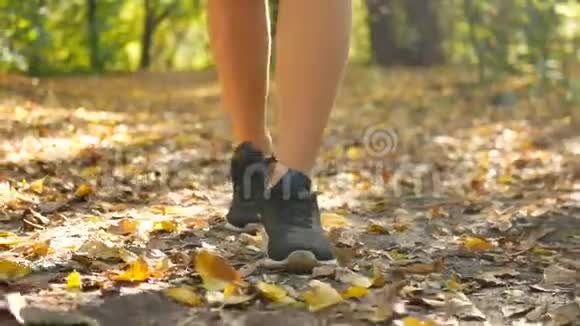 台阶五彩缤纷的秋天城市公园腿视频的预览图