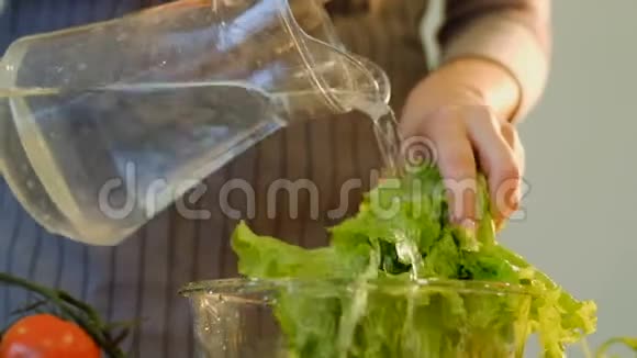 沙拉食物烹饪卫生洗叶水视频的预览图
