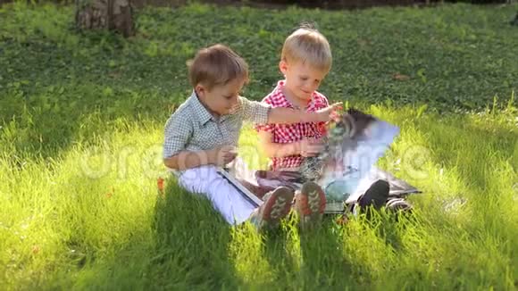 两个小男孩在公园里拿着相册视频的预览图
