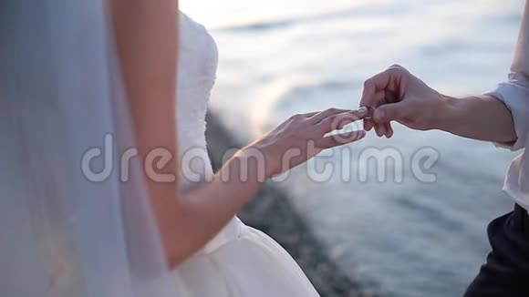 新郎把结婚戒指戴在新娘手指上视频的预览图