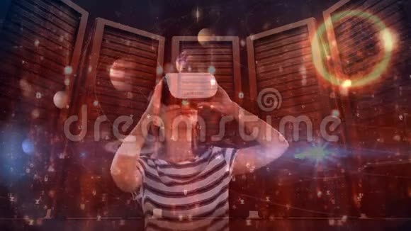 女性使用VR与星座背景视频的预览图
