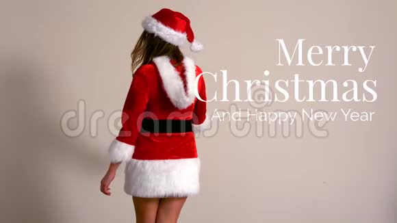 圣诞快乐短信圣诞老人穿着漂亮的女人视频的预览图