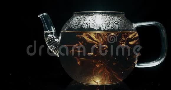 在玻璃茶壶里绽放的茶视频的预览图