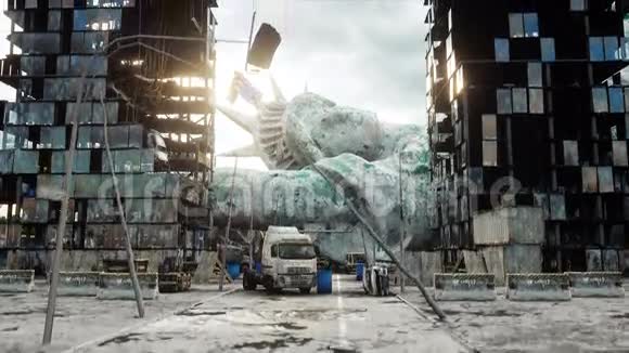 美国启示录美国被摧毁的纽约市的空中景观自由女神像启示的概念超级超级超级视频的预览图