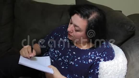 女人用钢笔写作视频的预览图