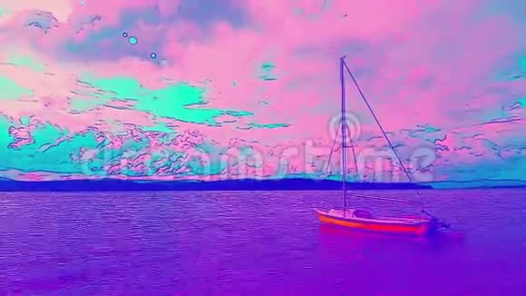 画风的天空和地平线背景下的港口假日帆船视频的预览图