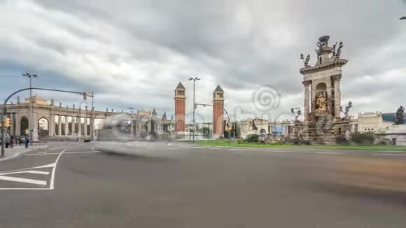 可欣赏普拉卡dEspanya或西班牙广场的城市景观威尼斯双塔和国家艺术博物馆时间已过视频的预览图