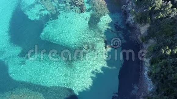 热带天堂里一片晶莹剔透的蓝色绿松的空中镜头视频的预览图