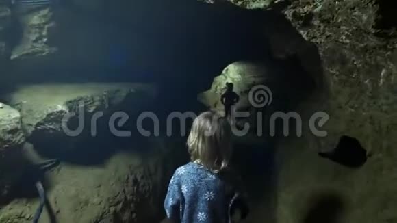 地下洞穴内景岩层和钟乳石视频的预览图