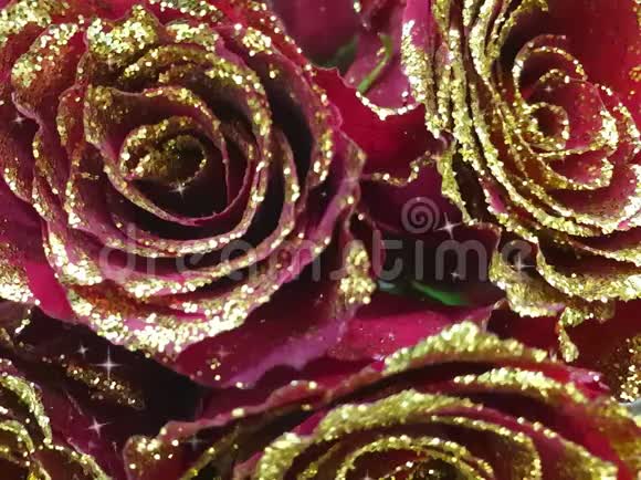 红色玫瑰花的金色薄片浪漫视频的预览图