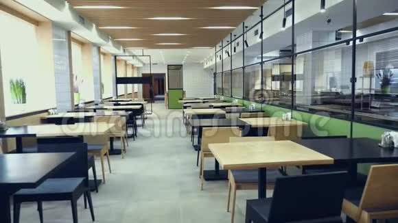 总图现代工厂食堂食堂餐厅休息室公共餐饮餐厅空的明亮的视频的预览图