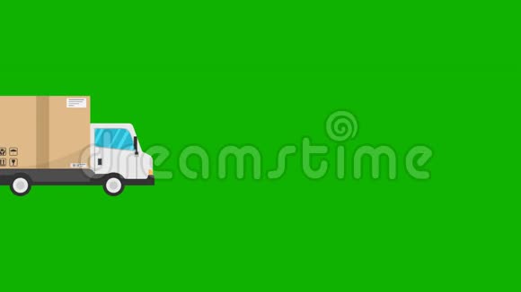 运输卡车隔离在绿色背景上插图用可选的Luma哑光进行动画阿尔弗视频的预览图