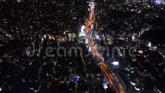大都会高速公路号3石布雅线和城市从日本东京的罗本吉山森塔观看视频的预览图