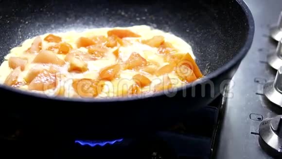一个正在煮西红柿炒鸡蛋的女人的特写镜头视频的预览图