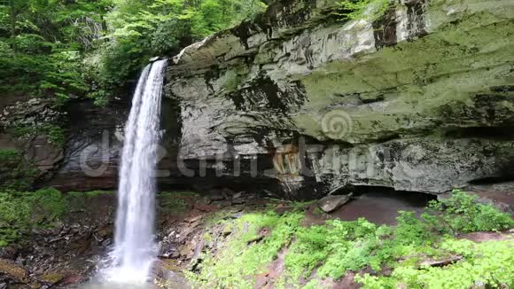 山溪和石灰石悬崖下瀑布视频的预览图