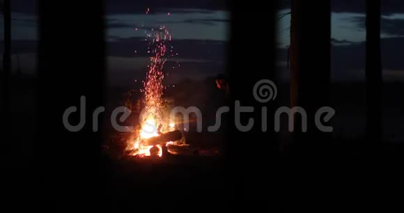 这家伙把火扔了上去把火弄得更旺了这火在夜里已经燃烧起来了视频的预览图