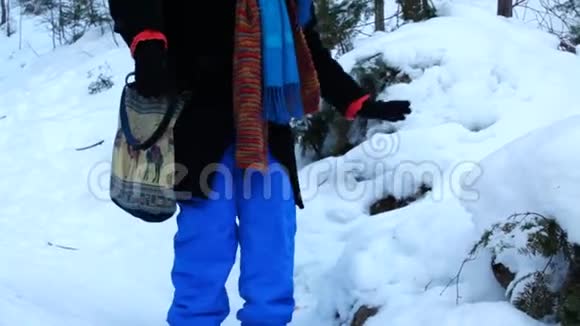 老妇人在雪地里散步视频的预览图