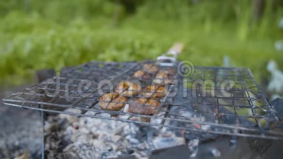 用烤架或户外烧烤烹制的棕色香菜视频的预览图