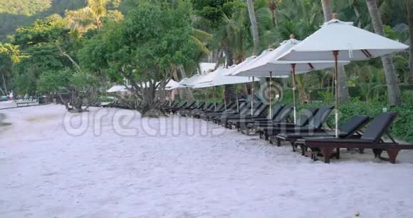 异国情调酒店的沙滩客人的座位区遮阳床视频的预览图