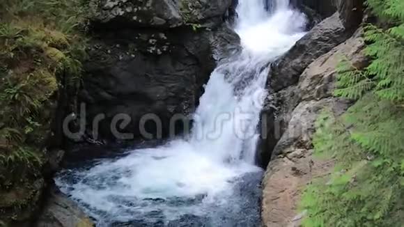 瀑布和岩石池的慢动作盘视频的预览图