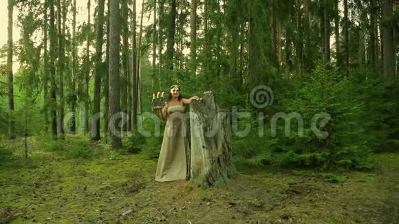 一位戴着金色面具的森林仙女手里拿着一个烛台手里拿着蜡烛视频的预览图
