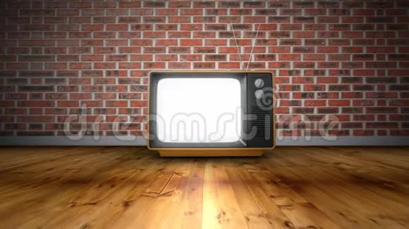 放大老式复古电视没有红色砖墙背景信号视频的预览图