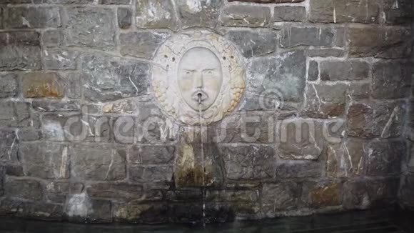 塞尔维诺贝加莫意大利从喷泉中喷出的水在村庄的中心有一个大理石面具视频的预览图