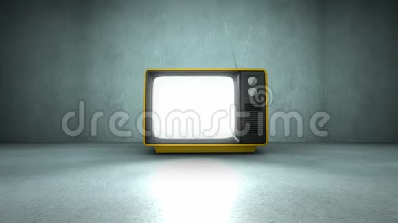 放大旧电视的动画在混凝土房间里没有信号视频的预览图
