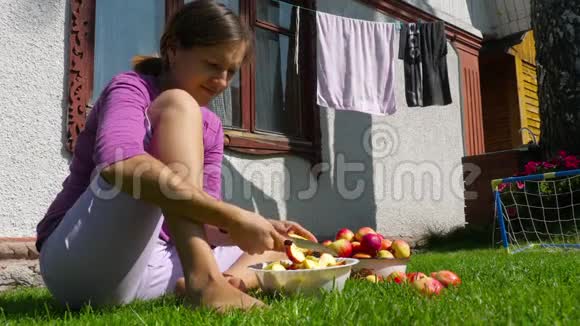 女人切苹果做果酱视频的预览图