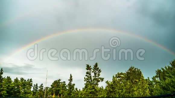 天空中的彩虹在树的上方时光流逝视频的预览图