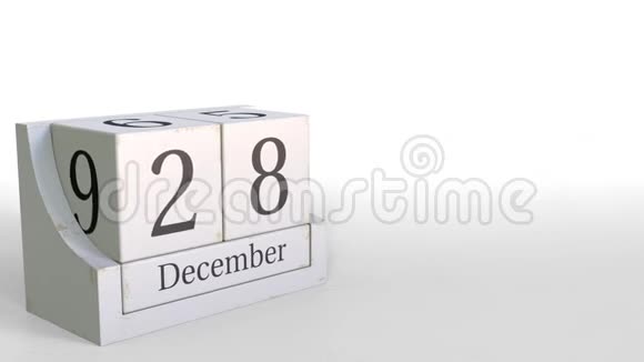 木块日历显示12月28日3D动画视频的预览图