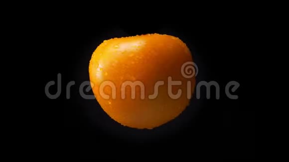 橙色番茄在黑色背景上逆时针快速旋转的图解视频的预览图